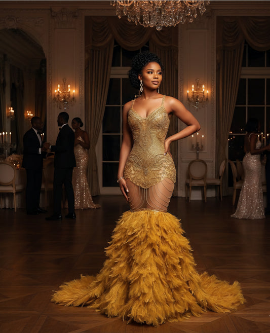 Shimmer Vince Feather Gown.