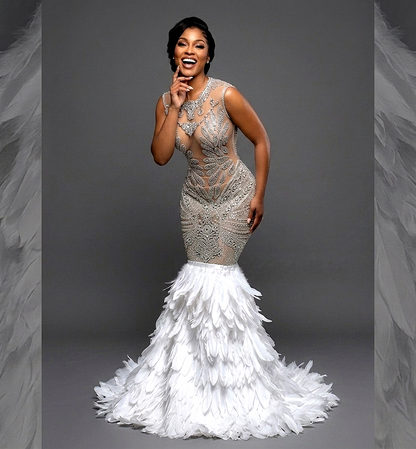 Naijah Feather Rhinestone Mermaid Gown