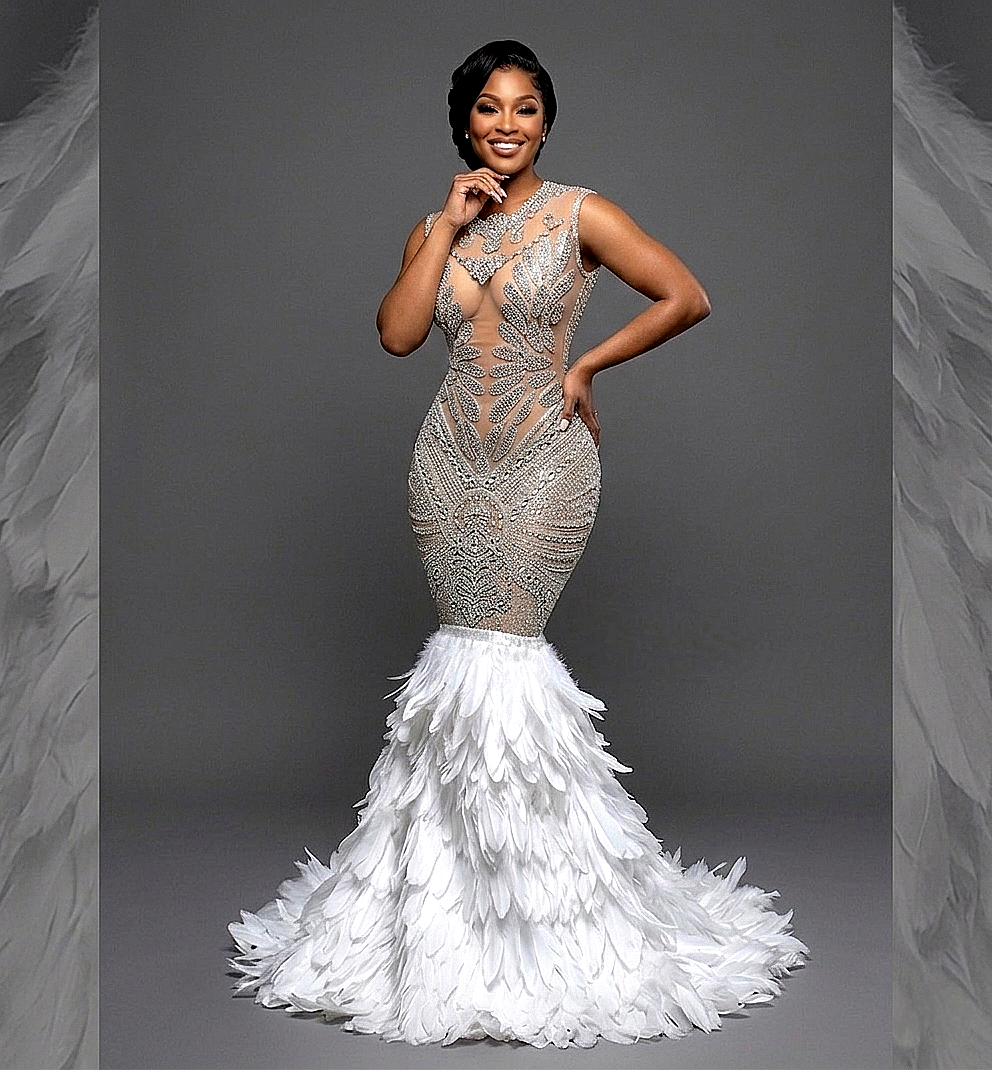 Naijah Feather Rhinestone Mermaid Gown