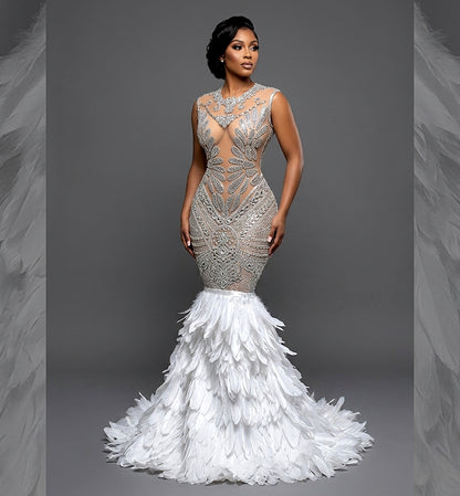 Naijah Feather Rhinestone Mermaid Gown
