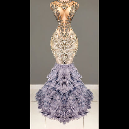 Naijah Feather Rhinestone Mermaid Gown