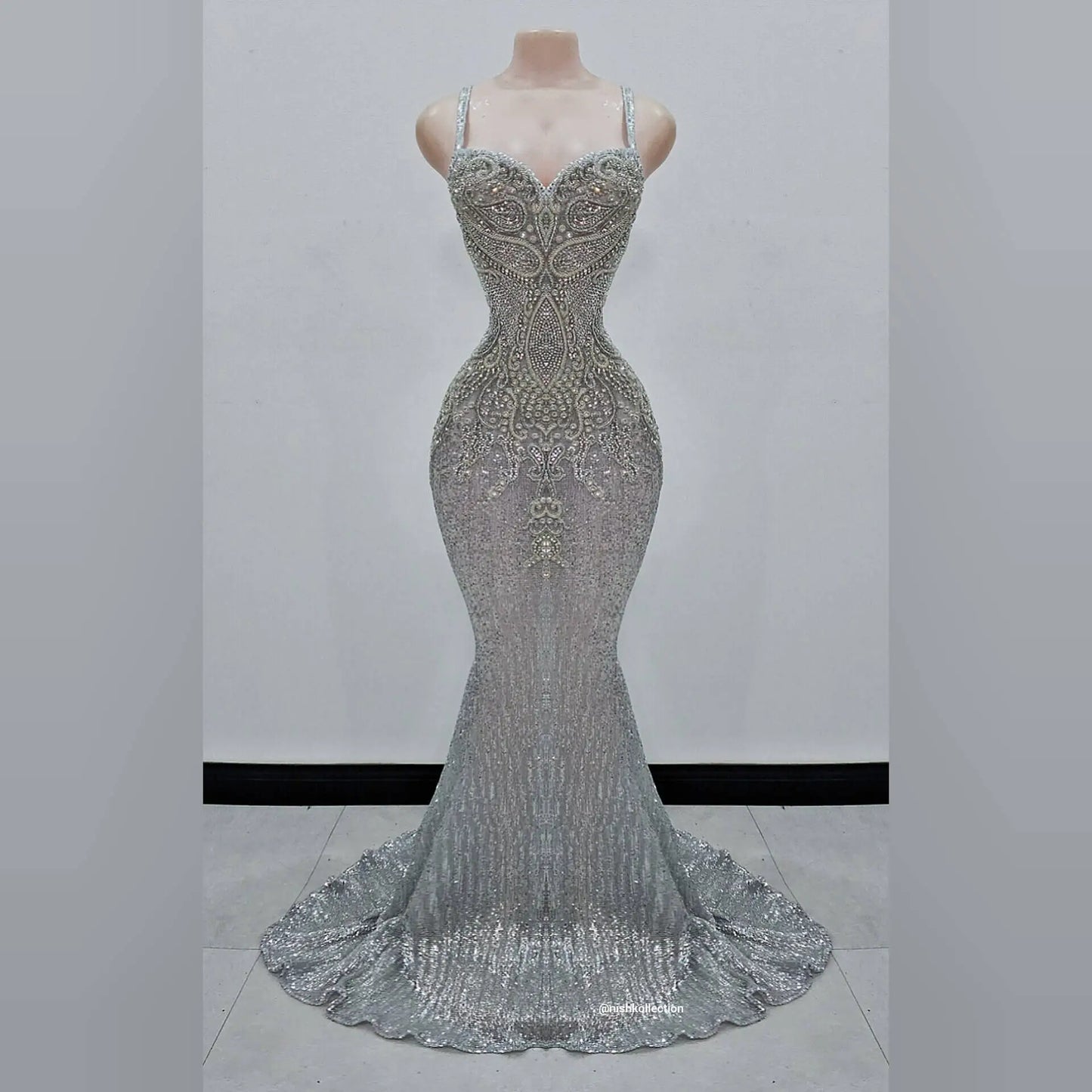 Viking rhinestone mermaid gown with sweetheart neckline