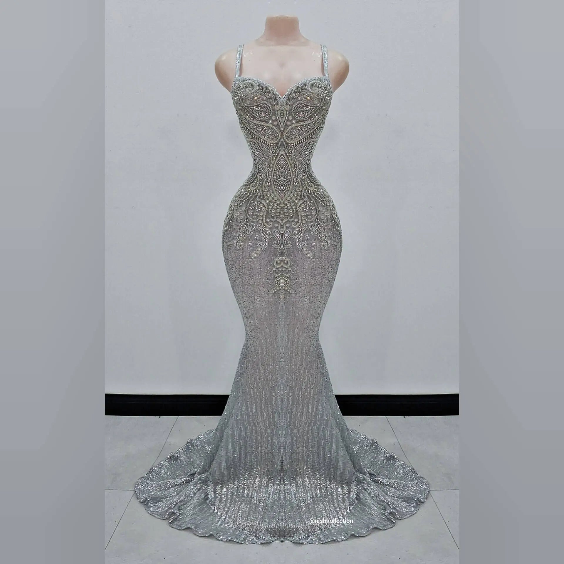Viking rhinestone mermaid gown with sweetheart neckline