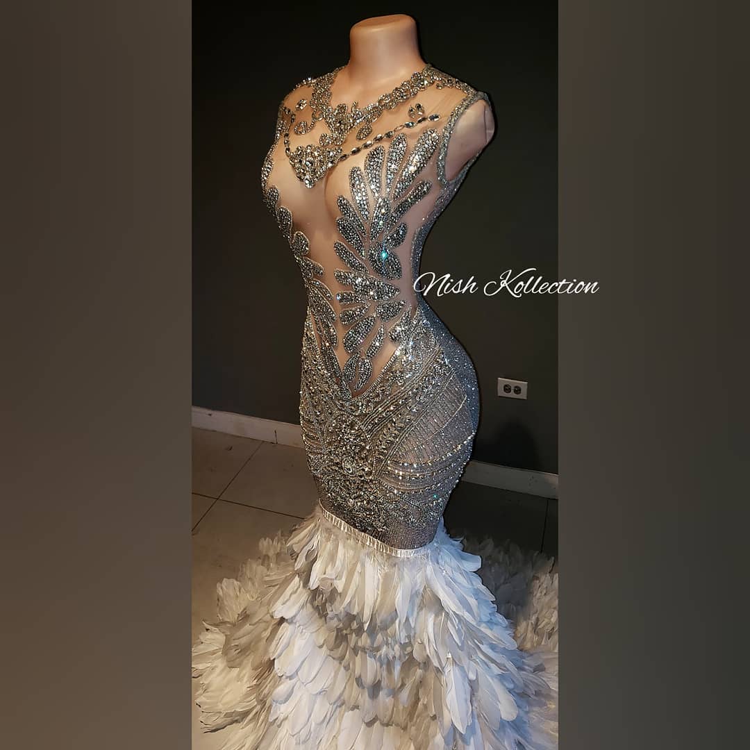 Naijah Feather Rhinestone Mermaid Gown
